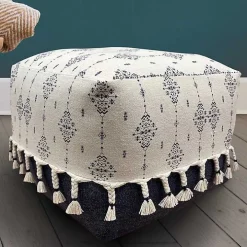 Navy and Ivory Scandinavian Motif Pouf