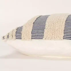 Navy and Natural Tufted Stripes Lumbar Pillow