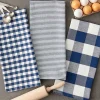 Navy and White Mixed Check Towels, Set of 3