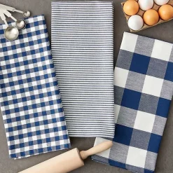 Navy and White Mixed Check Towels, Set of 3