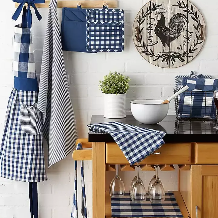 Navy and White Mixed Check Towels, Set of 3