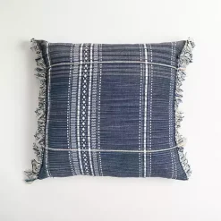 Navy and White Plaid Reversible Throw Pillow