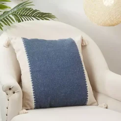 Navy Banded Whipstitch Pillow