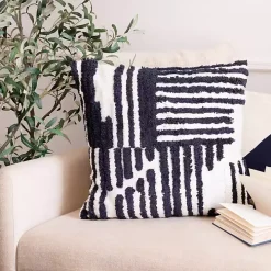 Navy Blue Geometric Shag Throw Pillow