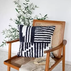 Navy Blue Geometric Shag Throw Pillow