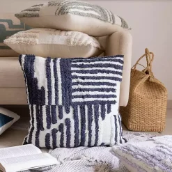 Navy Blue Geometric Shag Throw Pillow