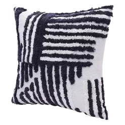 Navy Blue Geometric Shag Throw Pillow