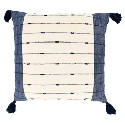 Navy Blue Stripe Tassel Throw Pillow