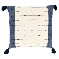 Navy Blue Stripe Tassel Throw Pillow