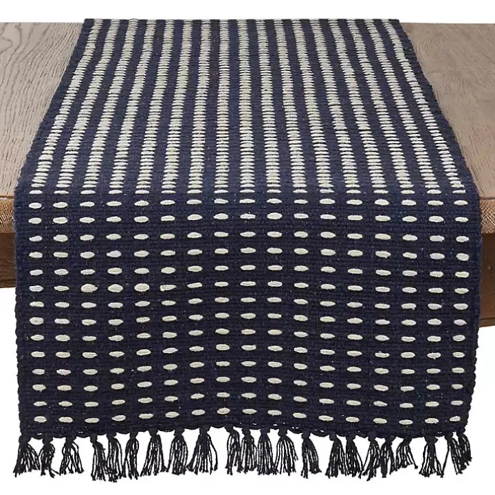 Navy Blue Tasseled Woven Dash Table Runner