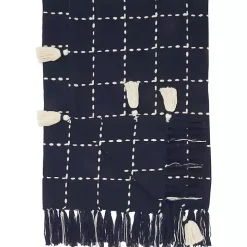 Navy Blue Woven Checkered Throw