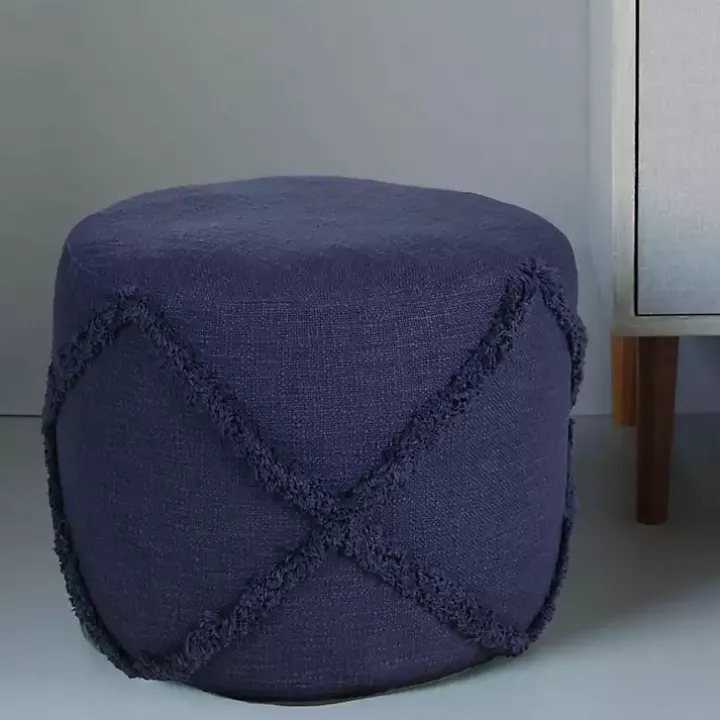 Navy Diamond Tufted Pouf