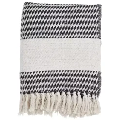 Navy Diamond Weave Throw with Tassels