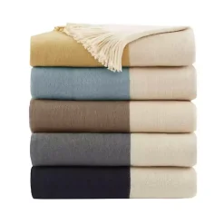 Navy Faux Cashmere Color Block Throw Blanket