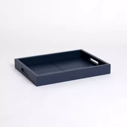 Navy Faux Leather Decorative Tray