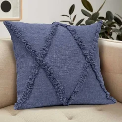 Navy Fringe Diamond Pillow, 18 in.