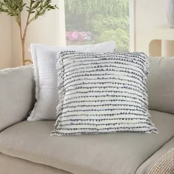 Navy Handstitched Stripes Throw Pillow