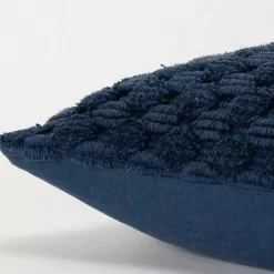 Navy Looped Cotton Throw Pillow