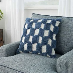 Navy Tufted Diagonal Checkers Throw Pillow