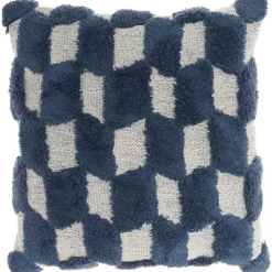 Navy Tufted Diagonal Checkers Throw Pillow