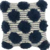 Navy Tufted Pom Poms Throw Pillow