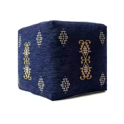 Navy Turkish Motifs Ultra-Soft Pouf