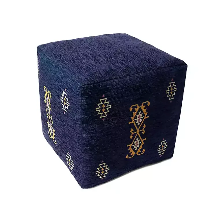 Navy Turkish Motifs Ultra-Soft Pouf
