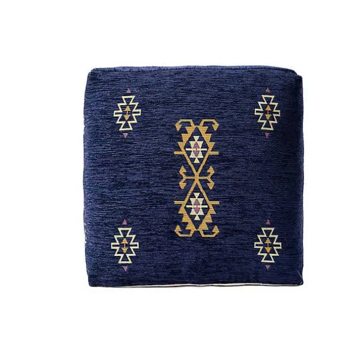 Navy Turkish Motifs Ultra-Soft Pouf