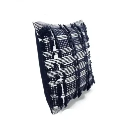Navy Woven Frill Pillow