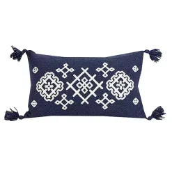 Navy Woven Geo Diamond Indoor/Outdoor Pillow