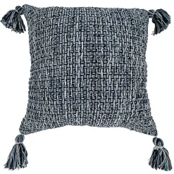 Navy Woven Texture Tassels Throw Pillow