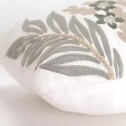 Neutral Blooms Hand Embroidered Lumbar Pillow