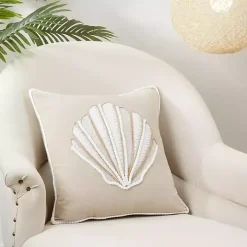 Neutral Embroidered Shell Throw Pillow