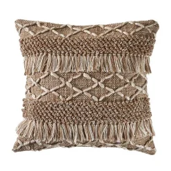 Neutral Geometric Fringe Accent Pillow