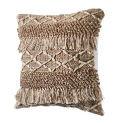 Neutral Geometric Fringe Accent Pillow
