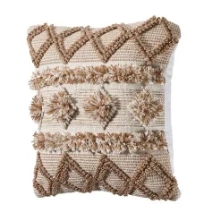 Neutral Geometric Pom Pom Pillow