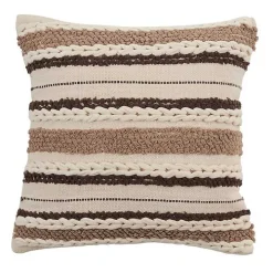 Neutral Striped Woven Square Throw Pillow