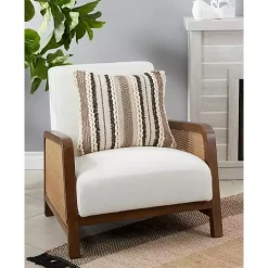 Neutral Striped Woven Square Throw Pillow