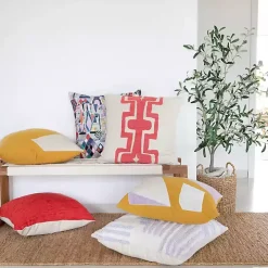 Ochre & Ivory Geometric Colorblock Throw Pillow