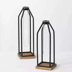 Open Iron Frame Tube Vases, Set of 2