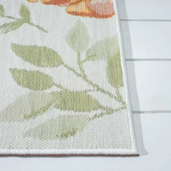 Orange & Green Floral Reversible Outdoor Rug, 5x7