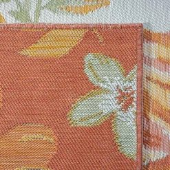 Orange & Green Floral Reversible Outdoor Rug, 5x7