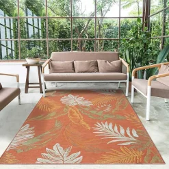 Orange & Green Palms Reversible Outdoor Rug, 5x7