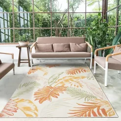 Orange & Green Palms Reversible Outdoor Rug, 5x7