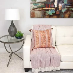 Orange and Pink Floral Stripe Pillow