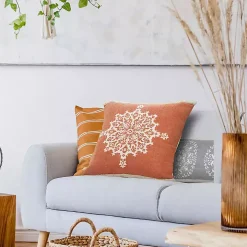 Orange and White Medallion Pillow