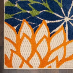 Orange Bright Floral Burst Outdoor Area Rug, 5x7