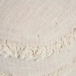 Pale Beige Tufted Stripe Cotton Square Pouf