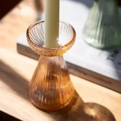 Pastel Glass Taper Candle Holders, Set of 3