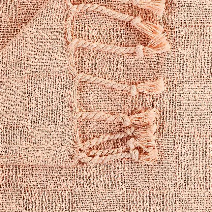 Peach Checkered Weave Fringe Throw